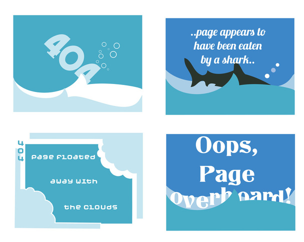 A set of humorous aquatic themed 404 pages for web developers - Vector, Image