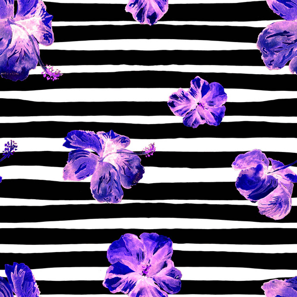 Hibiscus Seamless Pattern with Lines. - Photo, image