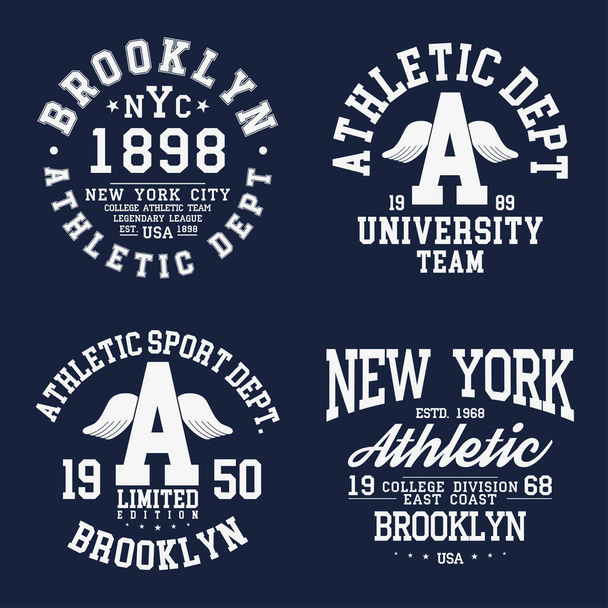 Нью-Йорк, Brooklyn, друкарні, значки набір для t-Shirt друку. Varsity стилі графіки футболку - Вектор, зображення