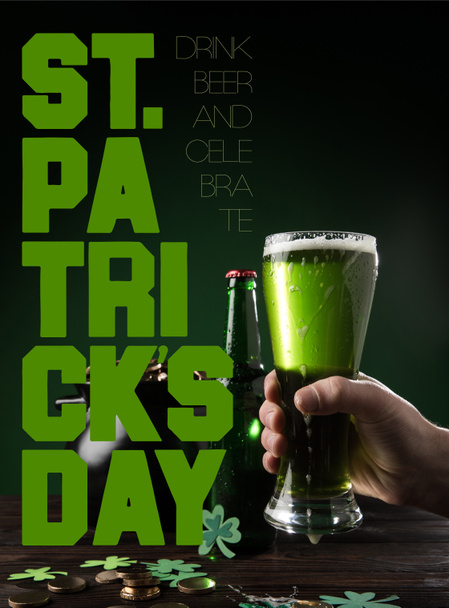 partial view of man with glass of beer and st patricks day lettering  - Photo, Image