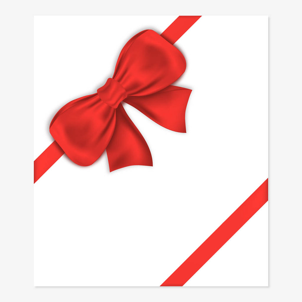 Arc cadeau décoratif avec ruban de satin pour l'emballage. Carte cadeau avec noeud rouge de luxe, cadre pour cadeau
 - Vecteur, image
