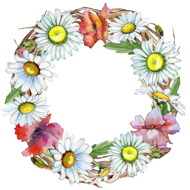 Wildflower chamomile flower wreath in a watercolor style. - Fotografie, Obrázek