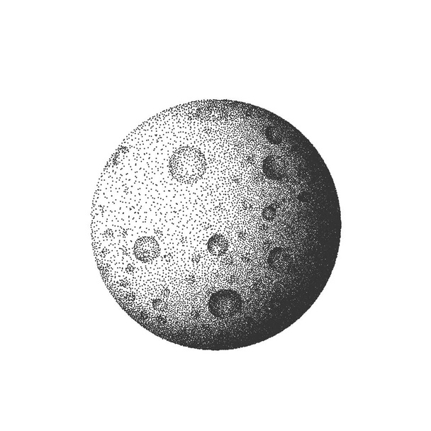 Hold sziluettje szemcsézés pontok stílusú fekete-fehér, vektoros illusztráció - Vektor, kép