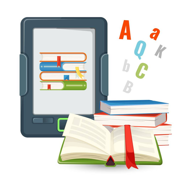 Eszköz ebook tartalmaz több millió könyv könyvek digitális - Vektor, kép