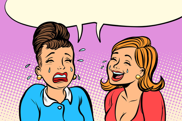 girlfriend women one cries, other laughs - Vector, Image