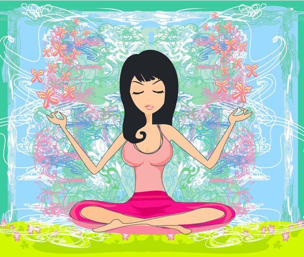 Yoga girl in lotus position - Vector, Imagen