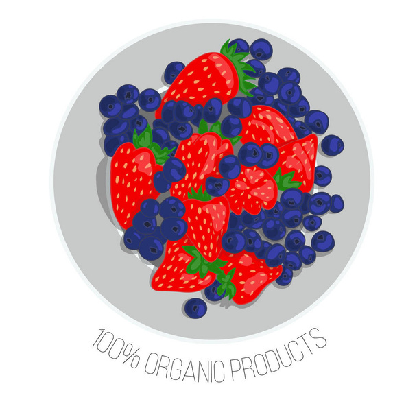 イチゴとブルーベリー、有機食品のベクトル イラスト - ベクター画像