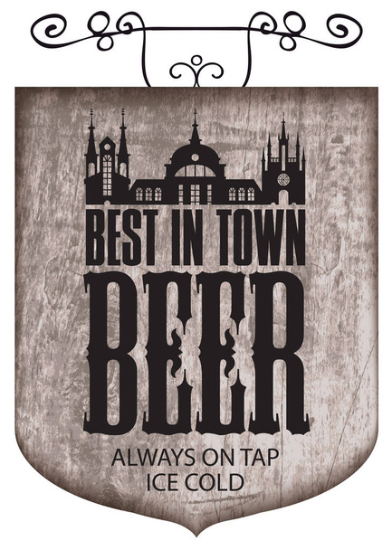 beer signboard with inscription and old castle - Vector, imagen