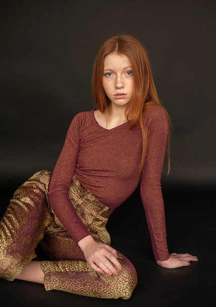 Studio portrait of natural beauty of innocent caucasian redhead - Foto, afbeelding