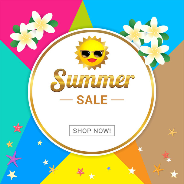 Баннер для летней продажи, векторная иллюстрация в красочной тематике
 - Вектор,изображение