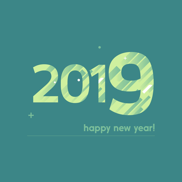 Bonne année 2019 Illustration vectorielle - Texte gras avec un design créatif sur fond bleu - Lignes vertes et blanches, Cercles, Plus signe
 - Vecteur, image