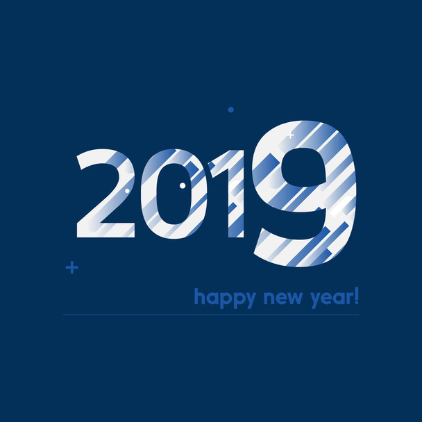 С Новым 2019 годом Векторная иллюстрация - смелый текст с творческим дизайном на темно-синем фоне - Белые и Синие линии, круги, плюс знак
 - Вектор,изображение