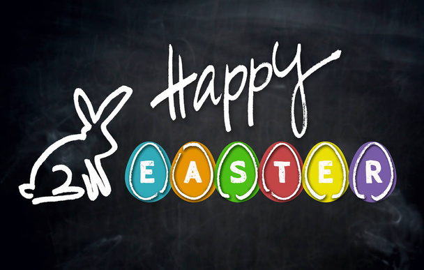 Happy easter and easter bunny on blackboard - Photo, image