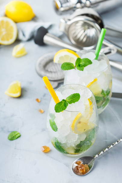 Cold alcohol mojito cocktail, long drink beverage, lemonade - 写真・画像