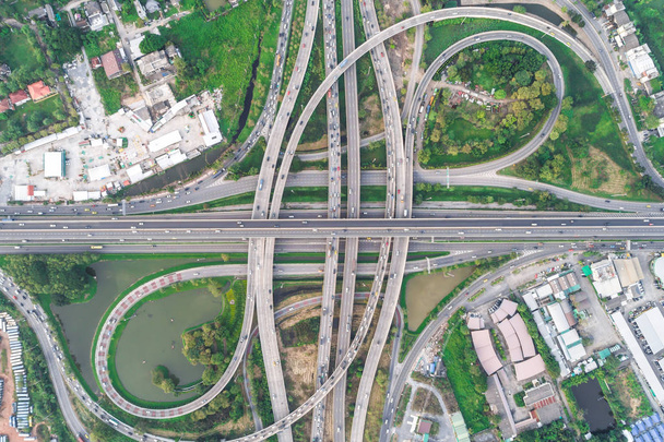 Traffic circle expressway road with green tree intersection road - Photo, Image