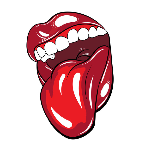 Vector hand drawn colorful  illustration of mouth with tongue . Template for card, poster, banner, print for t-shirt, pin, label, patch.  - Вектор,изображение