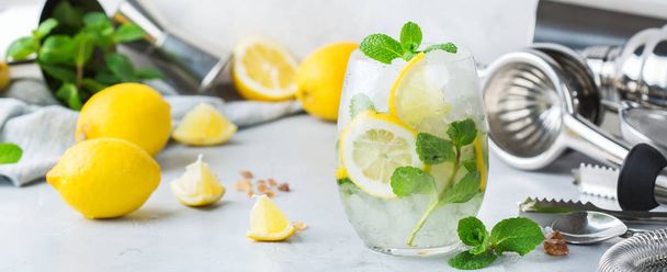 Soğuk alkol mojito kokteyl, uzun bir içki içecek, limonata - Fotoğraf, Görsel