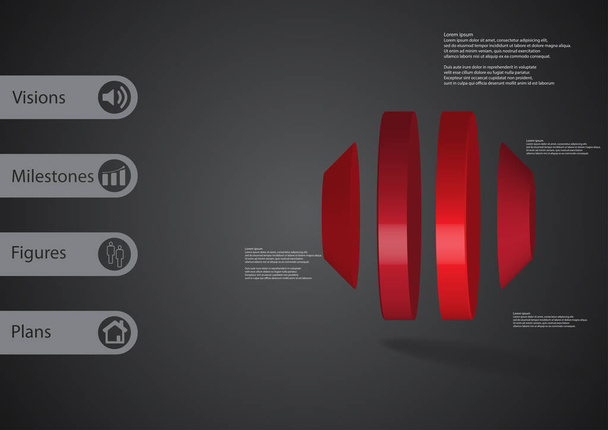 3D Illustration Infografik Vorlage mit rundem Achteck vertikal in vier Teile unterteilt - Vektor, Bild