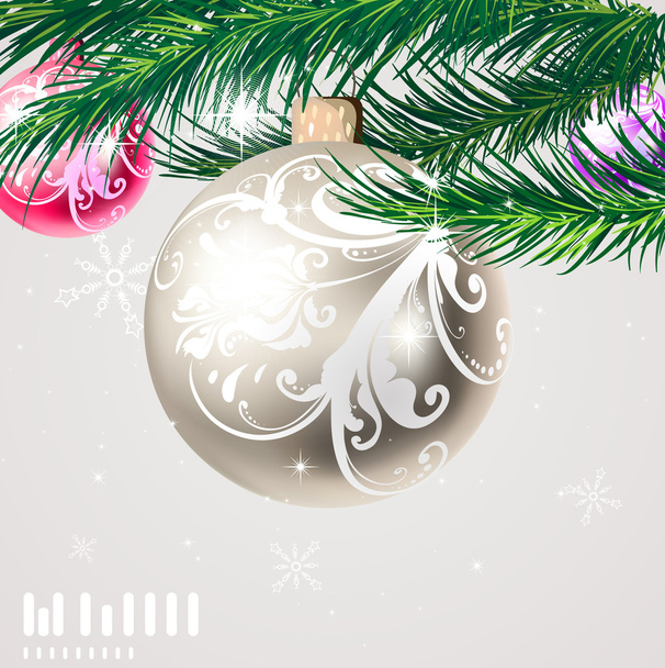 Christmas background with baubles and christmas tree - Вектор, зображення