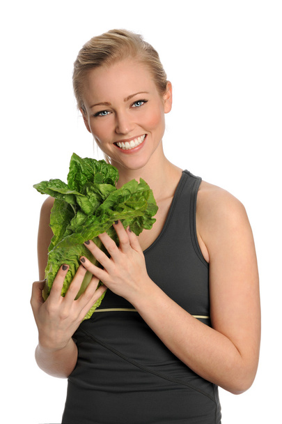 Young Woman Holding Head of Lettuce - Φωτογραφία, εικόνα