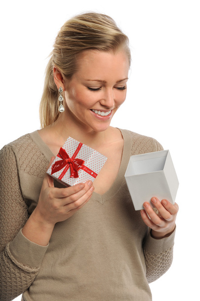 Beautiful Woman Holding Gift Box - Foto, immagini