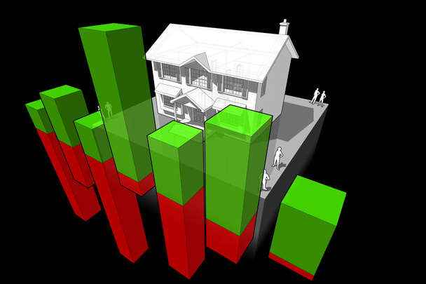 διάγραμμα του ένα κλασικό, αποικιακό σπίτι με αφηρημένες επιχειρήσεων διάγραμμα - Διάνυσμα, εικόνα