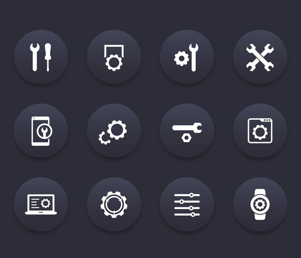 settings, configuration, development, icons set - Vektör, Görsel