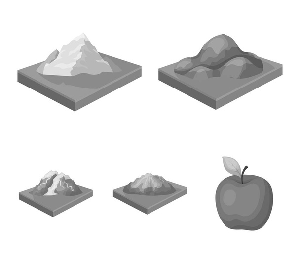 Mountains, rocks and landscape. Relief and mountains set collection icons in monochrome style isometric vector symbol stock illustration web. - Vector, Imagen
