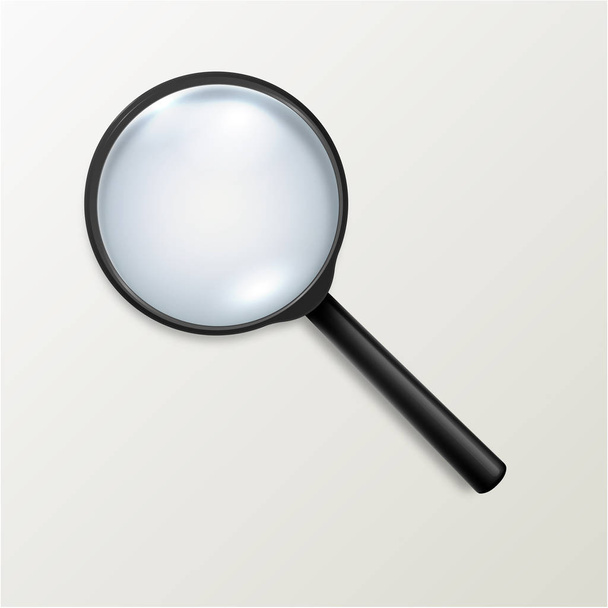Photo-realistic vector 3d black magnifying glass or Loup icon closeup isolated on white background. Design template for graphics - Vector, Image