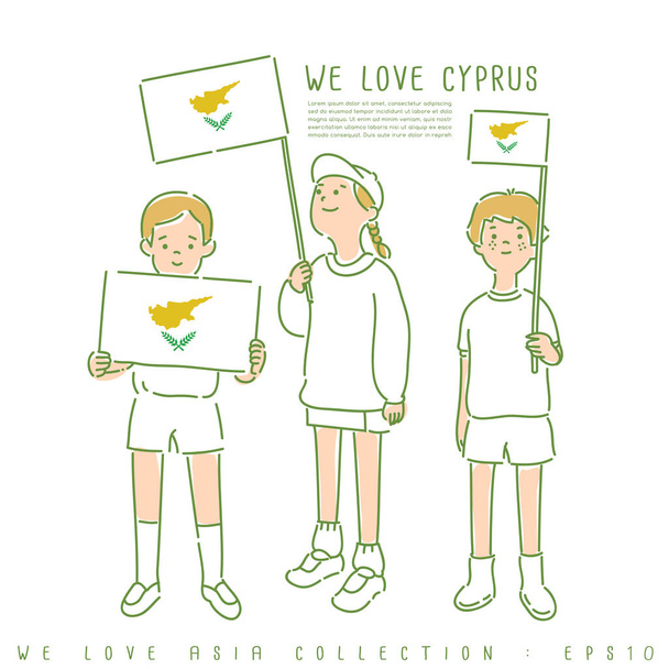 Niños y niñas con banderas nacionales de Chipre, ilustración vectorial
 - Vector, imagen