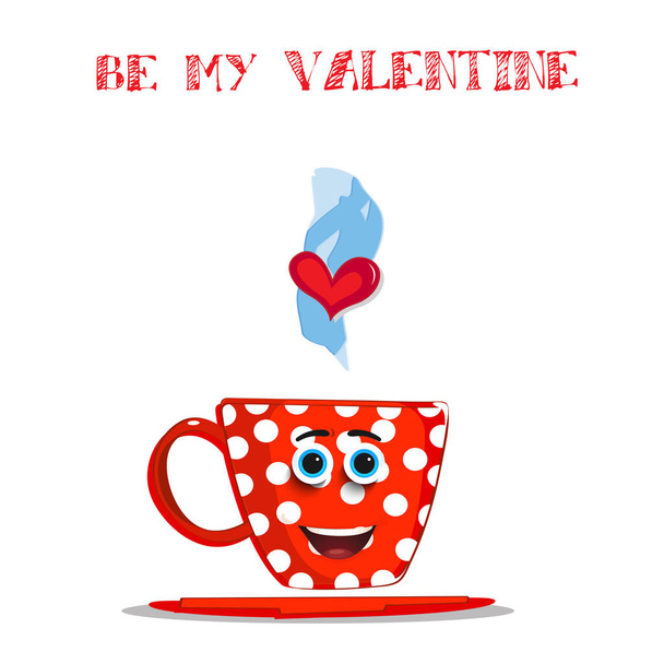 Být můj Valentýn karty s roztomilé červené kouřící kreslený šálku - Vektor, obrázek