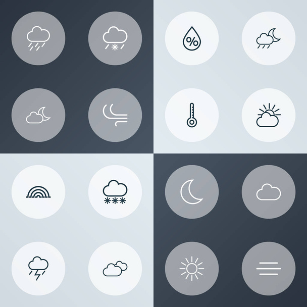 Air icons line style set with drizzle, wind, thunderstorm and other breeze elements. Isolated vector illustration air icons. - Vektor, kép