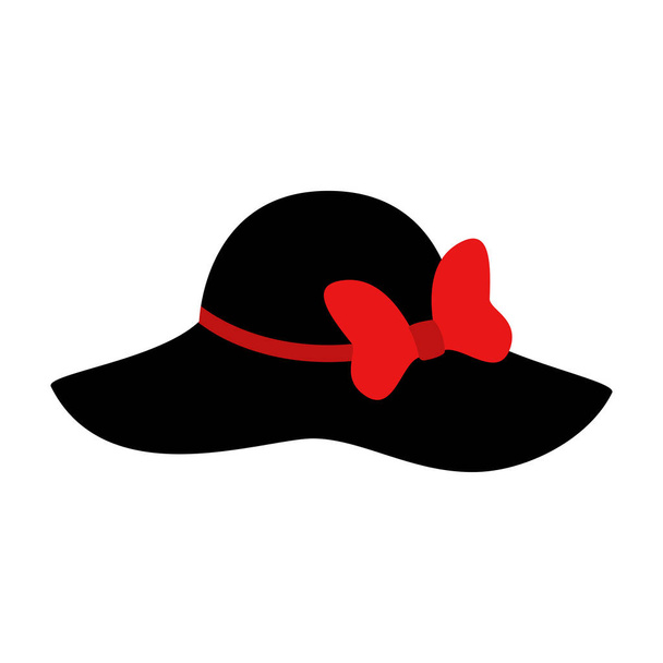 Fashion hat. Women's black hat with bow. Lady retro hat. Vector - Vektori, kuva