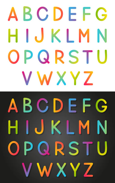 Set of vibrant color Alphabet on white and black backgrounds - Vector, Image
