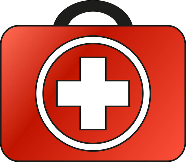 Červený kufr s bílým křížem v bílém kruhu - vektor - Vektor, obrázek