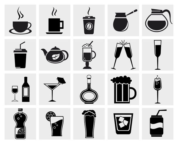Conjunto de iconos de bebidas y bebidas negras vectoriales
 - Vector, imagen