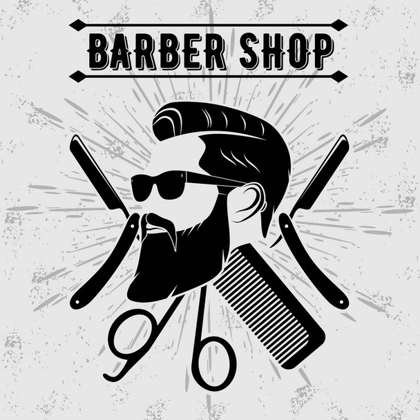 Barber shop évjárat címke, jelvény, vagy a jelképet a szürke háttér. Vektoros illusztráció - Vektor, kép