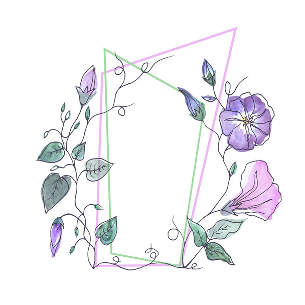 Polygonal frame with curly flowers.  - Photo, image
