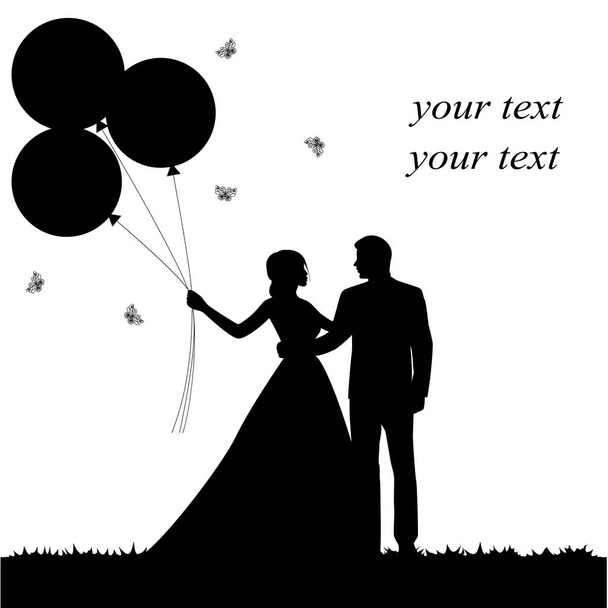 Cartão de casamento com os recém-casados
 - Vetor, Imagem
