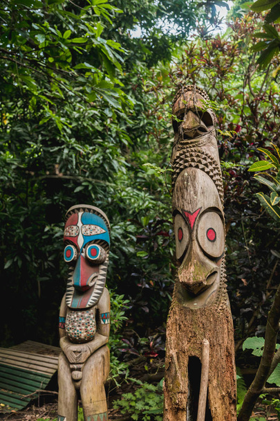 Houten tam tams of split gongs gebeeldhouwd uit boomstammen vertegenwoordiger van de lokale mannen. Fanla dorp, Ambrym eiland, Malampa prov, Vanuatu. - Foto, afbeelding