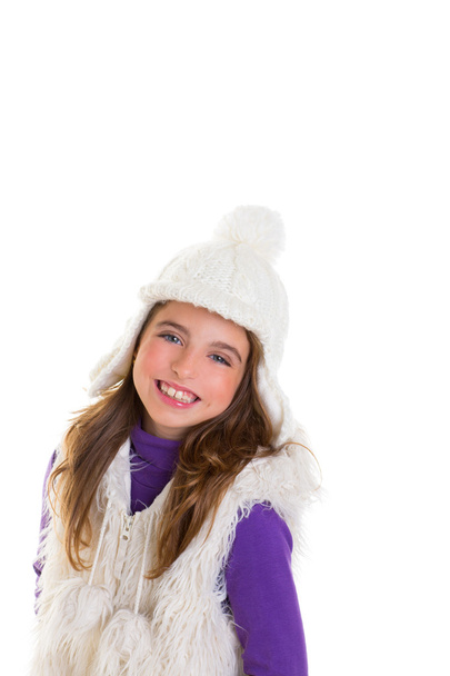 olhos azuis menina criança feliz com boné de inverno branco
 - Foto, Imagem