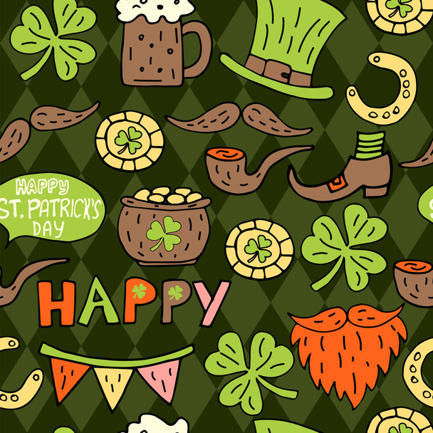 St Patrick's Day elle çizilmiş doodle seamless modeli. - Vektör, Görsel
