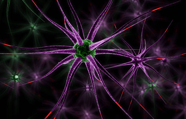 Neurális sejtek, sejt, élő szervezet, a neuron, a 3d render - Fotó, kép