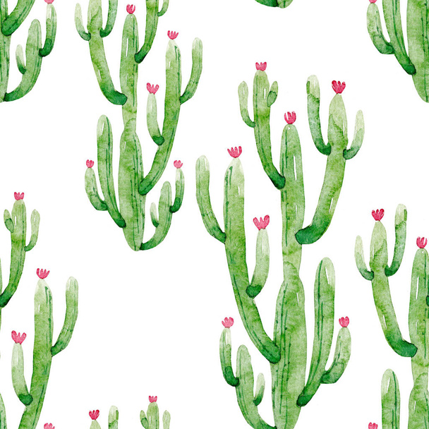 Watercolor cactus pattern - Фото, изображение