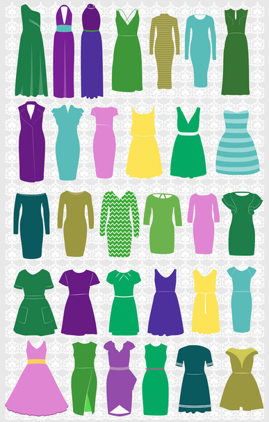     Набор векторных женских платьев разных цветов
  - Вектор,изображение