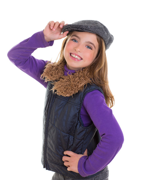 children kid winter girl with cap coat and fur smiling - 写真・画像