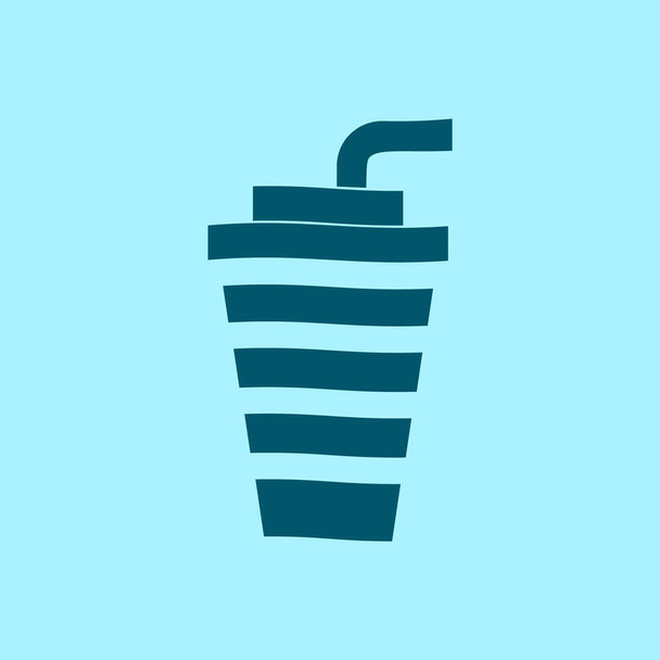 taza con un icono de vector de paja sobre fondo azul
 - Vector, Imagen