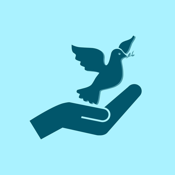 pigeon and hand vector icon on blue background - Vector, Image