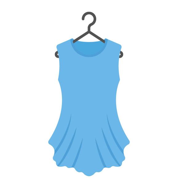 Girls apparel. A women top in blue color hanging on hanger, flat vector icon  - Вектор,изображение