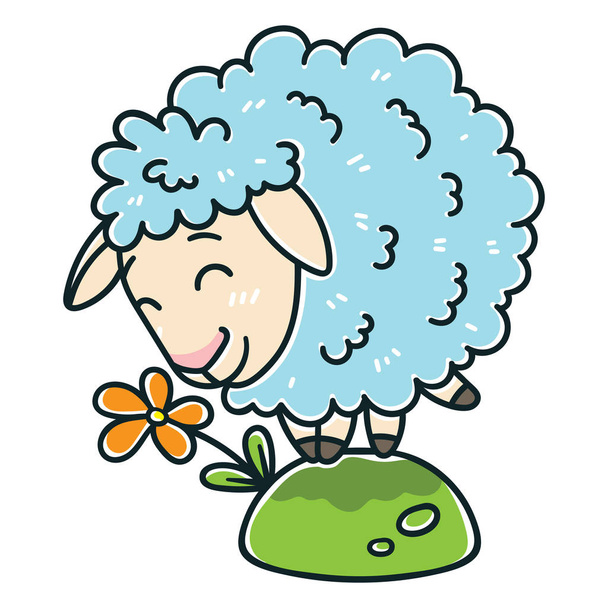 Sheep with a flower. Isolated objects on white background. Vector illustration. - Вектор, зображення